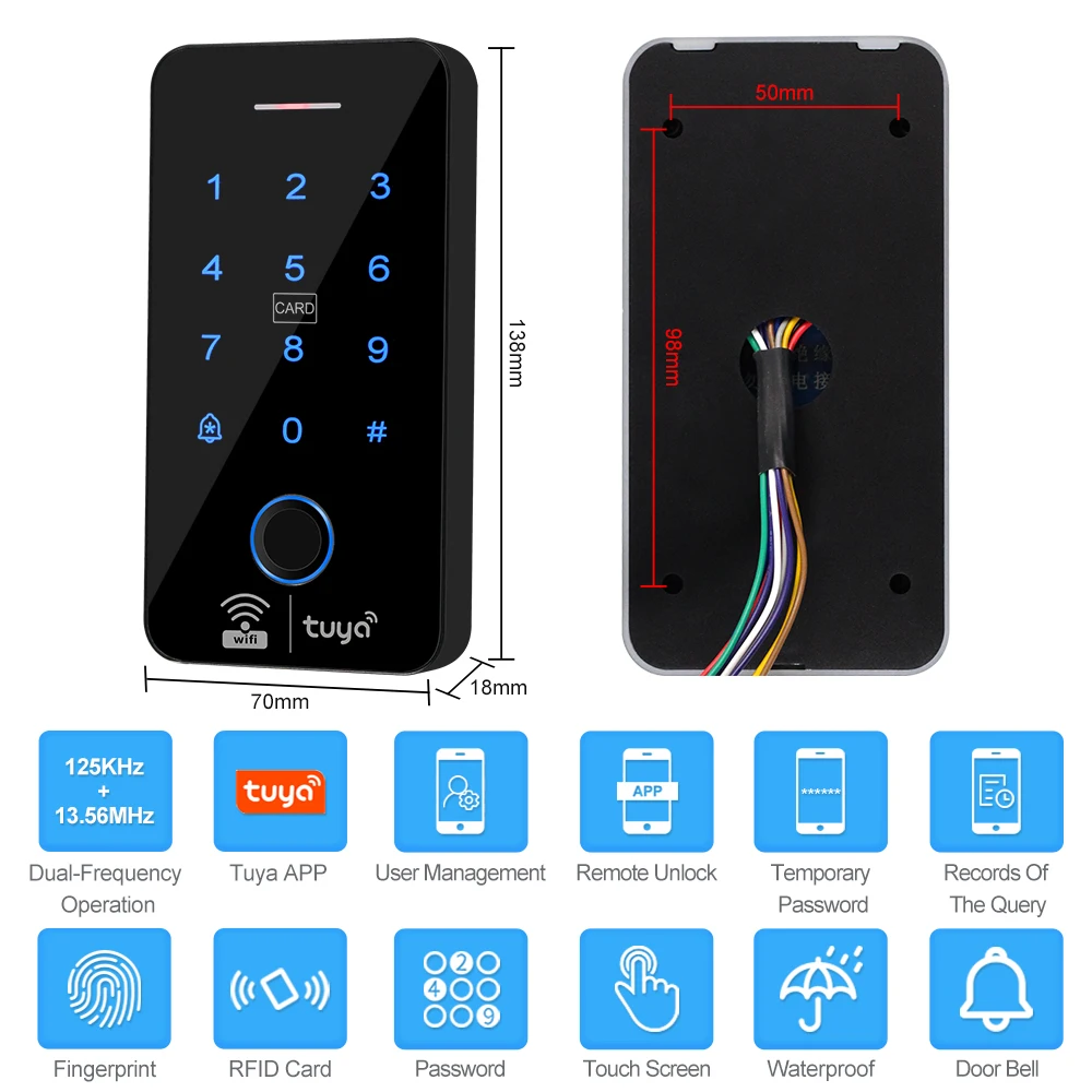 Fingerprint Access Control Keypad Waterproof Bluetooth Wifi Tuya RFID Keyboard Touch Keypad System WG26 Smart APP Remote Door Opener fingerprint door opener fingerprint access control keypad access control keypad
