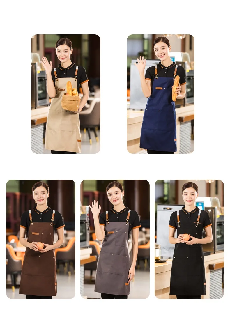 C799 Neck Apron Chef  Work Apron Canvas Kitchen Aprons for Woman Men Chef Work Apron for Grill Restaurant Bar Shop Cafes Beauty