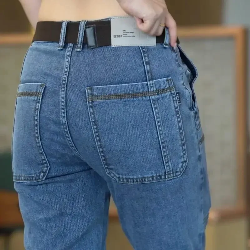 مرونة سميكة الصوف عارضة مستقيم الساق الجينز الرجال الخريف الشتاء العصرية فضفاضة تنوعا سميكة الدنيم السراويل