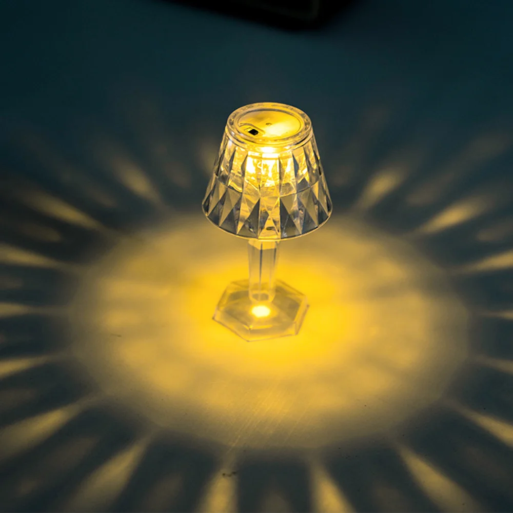 

Creative Romantic Crystal LED Transparent Acrylic Night Light Minimalist Ambience Bedroom Bedside Lamp Button Battery Powered