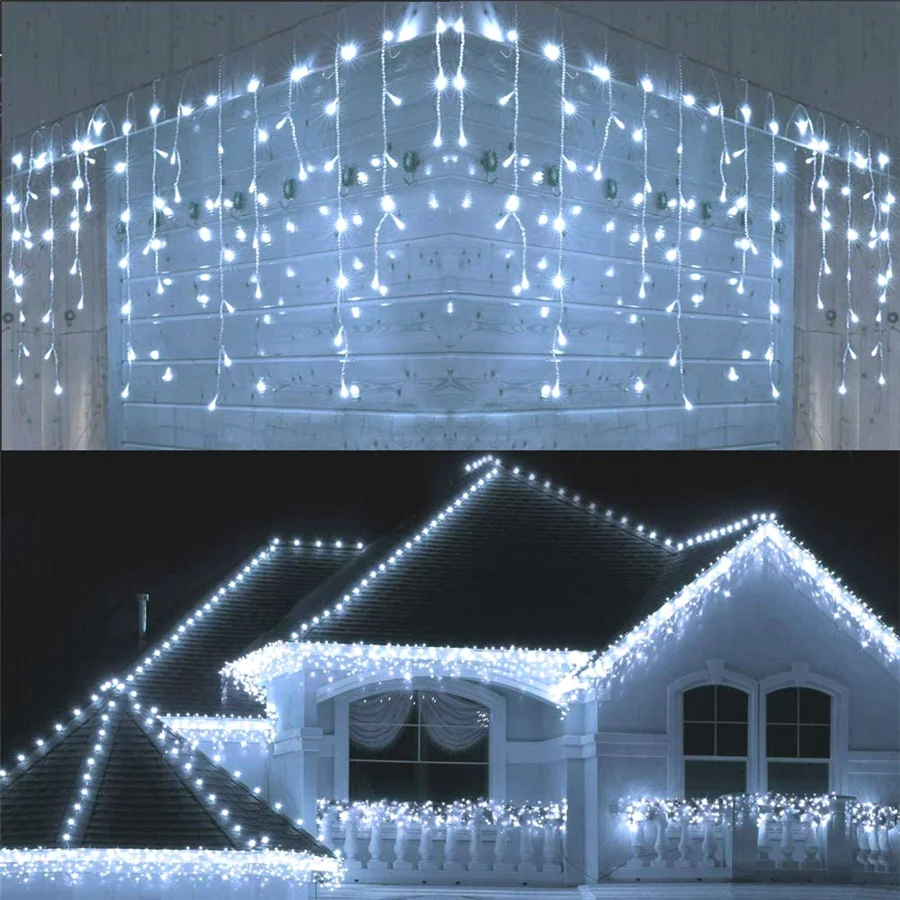 

LED Icicle Lights 8 Modes 4M Outdoor Christmas String Lights Holiday Garlands for Eaves Balcony Hotel Entrance Bar Decoration