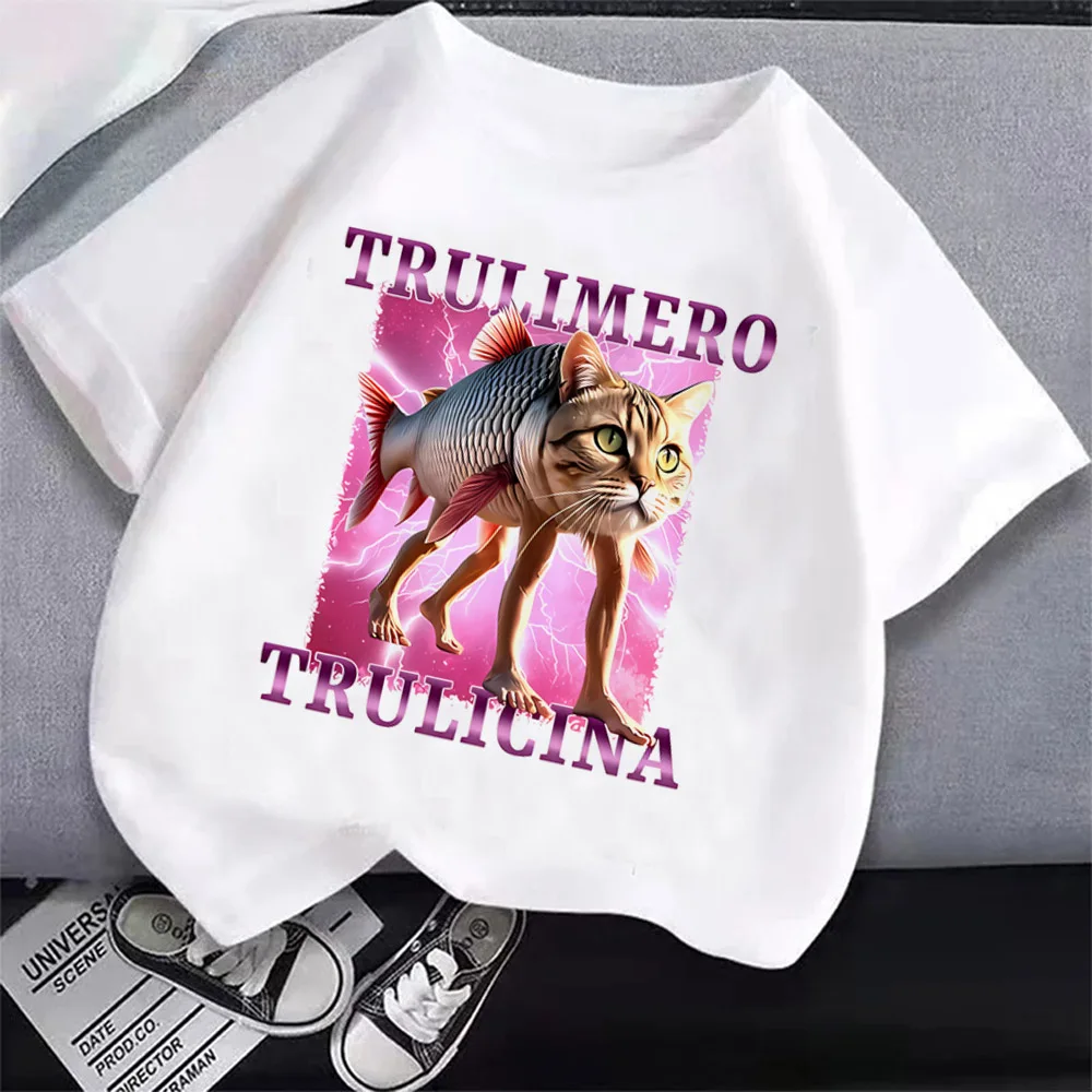 Children's Anime Cartoon Print Italian T-Shirt - Absorbent Casual Round Neck Top