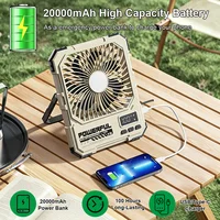 Ventilateur de camping portable 20000 mAh, ventilateur de plafond pliable, ventilateur de bureau, circulateur d'air pour tente, ventilateur électrique rechargeable avec lumière LED 5