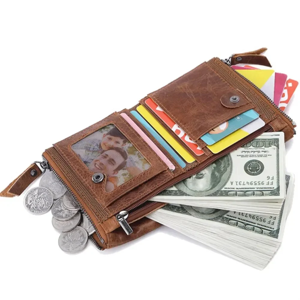 Men Wallets 100% Genuine Cow Leather RFID Anti-theft Brush Short Card Holder Leather Purse High Quality Luxury Brand Male Wallet