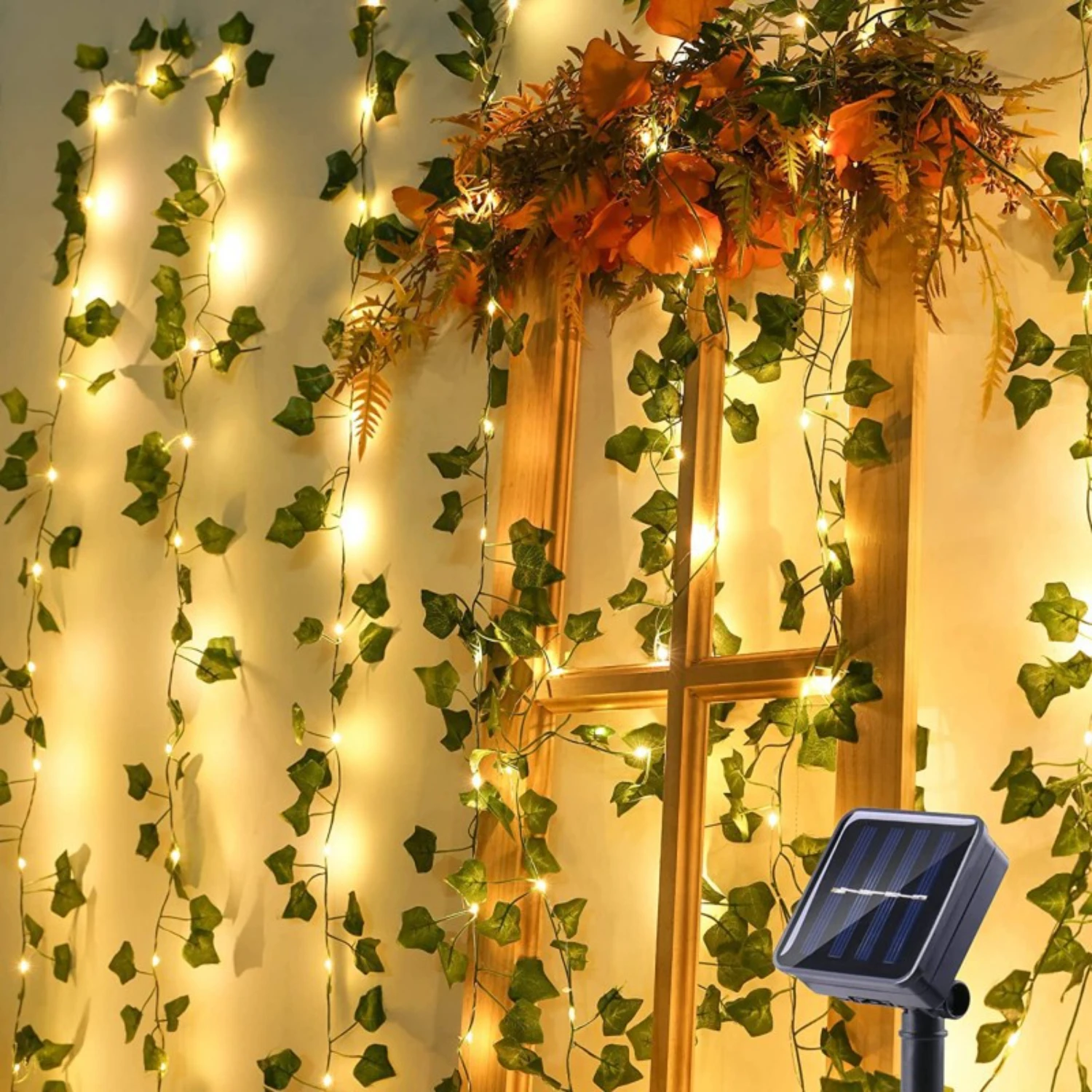Solar-Powered Ivy Leaf Fairy Lights - LED String with 8 Modes