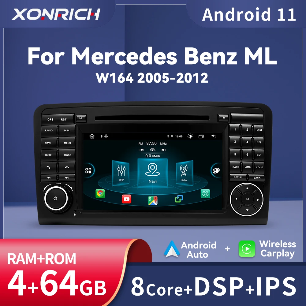 Wireless Carplay 2 Din Android 11 Car DVD Player สำหรับเบนซ์ ML 320/350