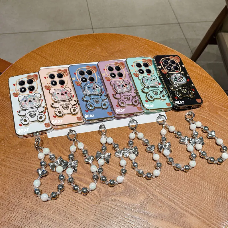 Pearl Strap Lanyard Love Bear Phone Holder Case Cover