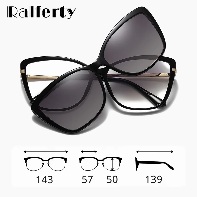 

Ralferty 2 In 1 Polarized Magnet Sunglasses Vintage Cat Eye Transparent Glasses Woman 2023 Magnet Clip On Glasses Optical Frames