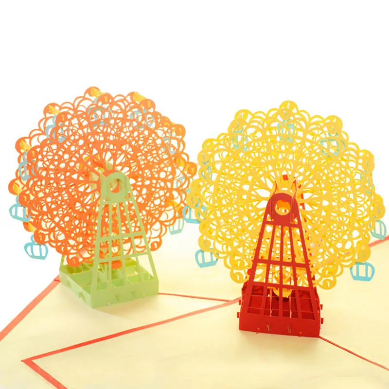 3D Pop Up Ferris Wheel New Year Thank You Greeting Cards