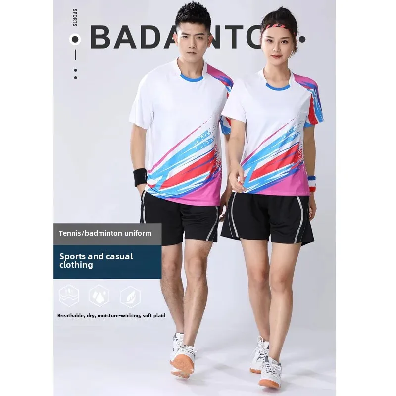 New Men's And Women's Badminton Matching Team Uniform Running T-Shirt With Blood Print For Sports And Fitness Fashion