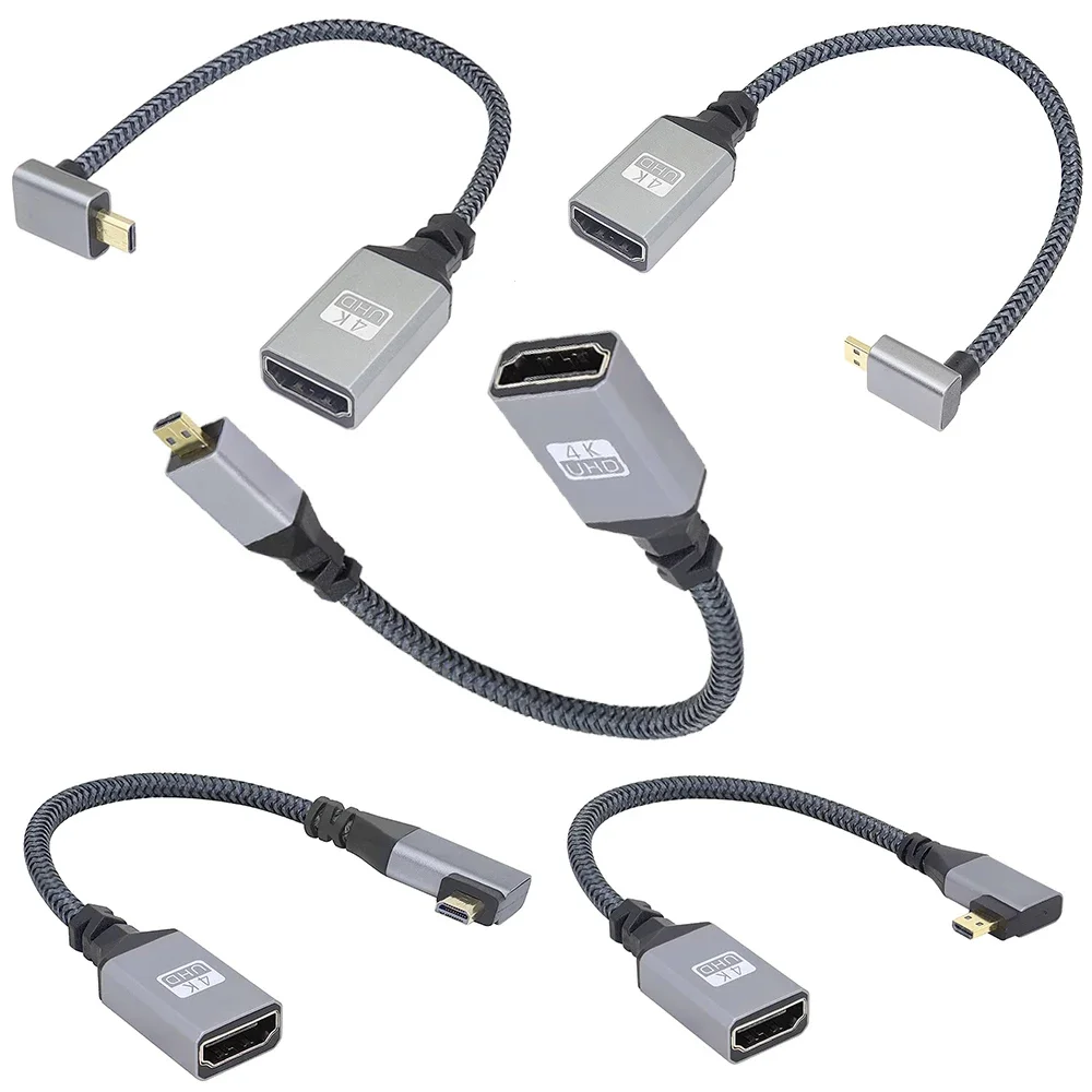 

Male Micro-HD to Female Standard HD 4K Cable 90 Degree Up/Down/Left/Right Angle Short Nylon Braid Cord for Gopro Camcorder HDTV