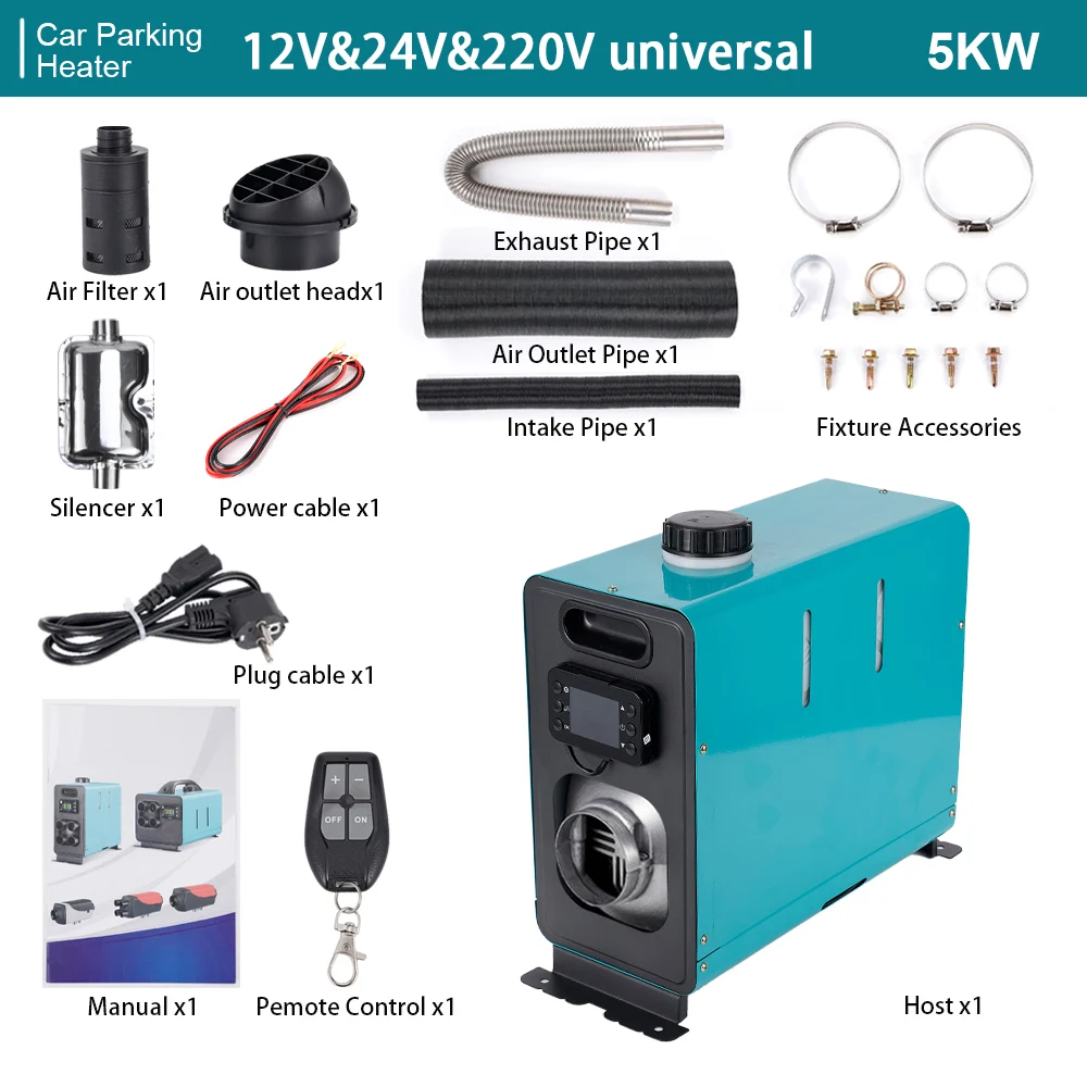 

12&24V&220V 5KW Light Blue Vertical All-In-One Machine External transformer Aluminum/Plastic Air Outlet Air Outlet Air Parking