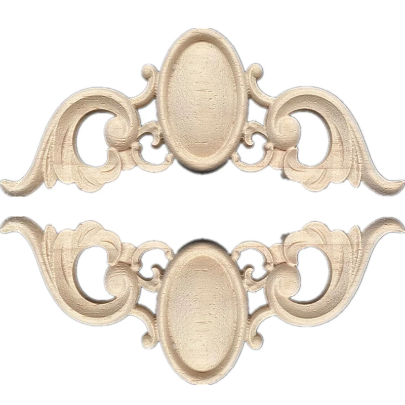 

2PCS 16cm Wood Carved Corner Onlay Applique for Home Furniture Door Decorate Wall Cabinet Unpainted Safety Decoration