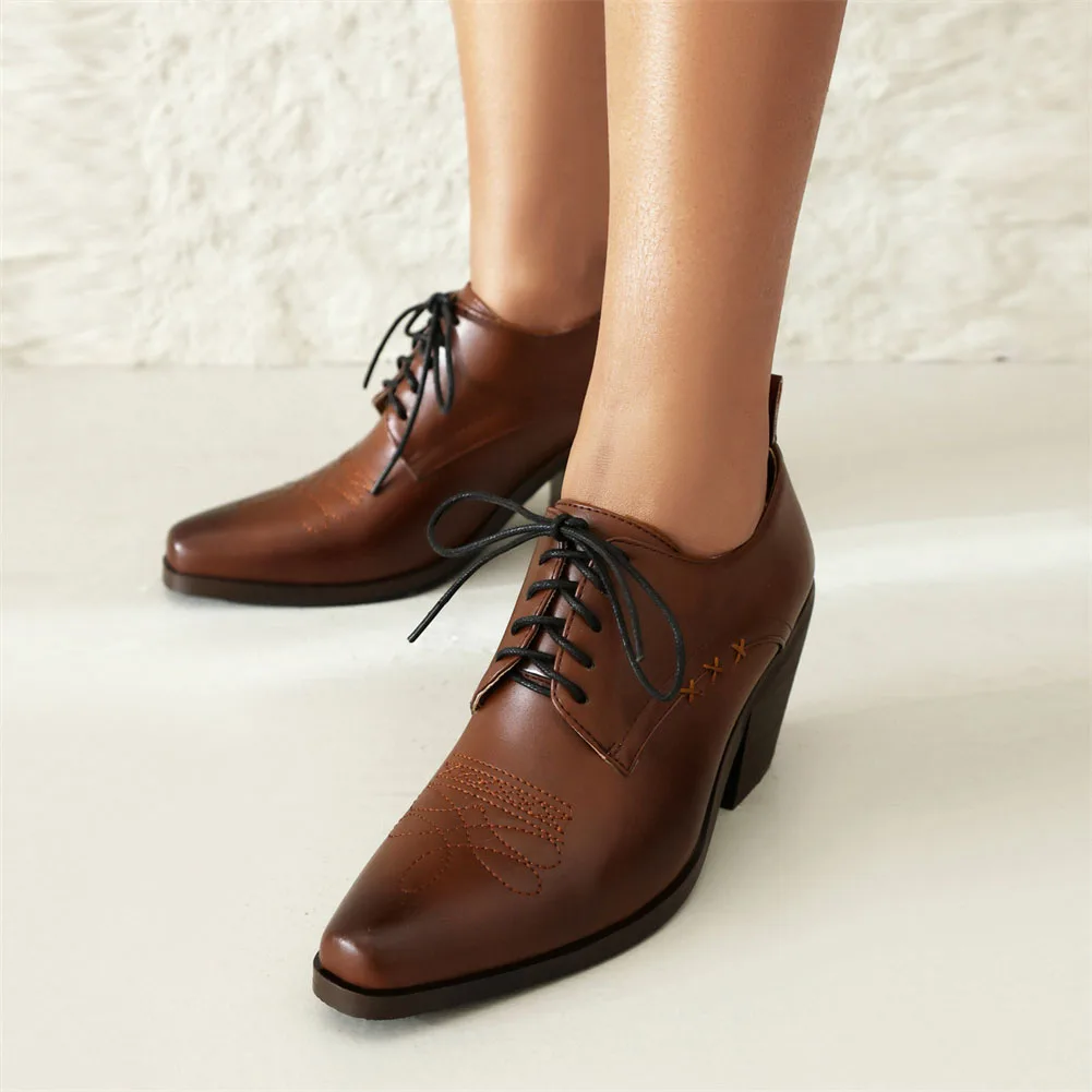 Plus Size 48 New Ladies Solid Oxfords Pumps Fashion Buckle Lace-up Chunky High Heel women's Pumps Party Office Retro Woman Shoes