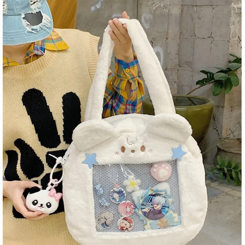 JIAERDI Plush Transparent Black Ita Bag Women Autumn Winter Harajuku Shoulder Crossbody Bags Girls Large Capacity Itabag Handbag