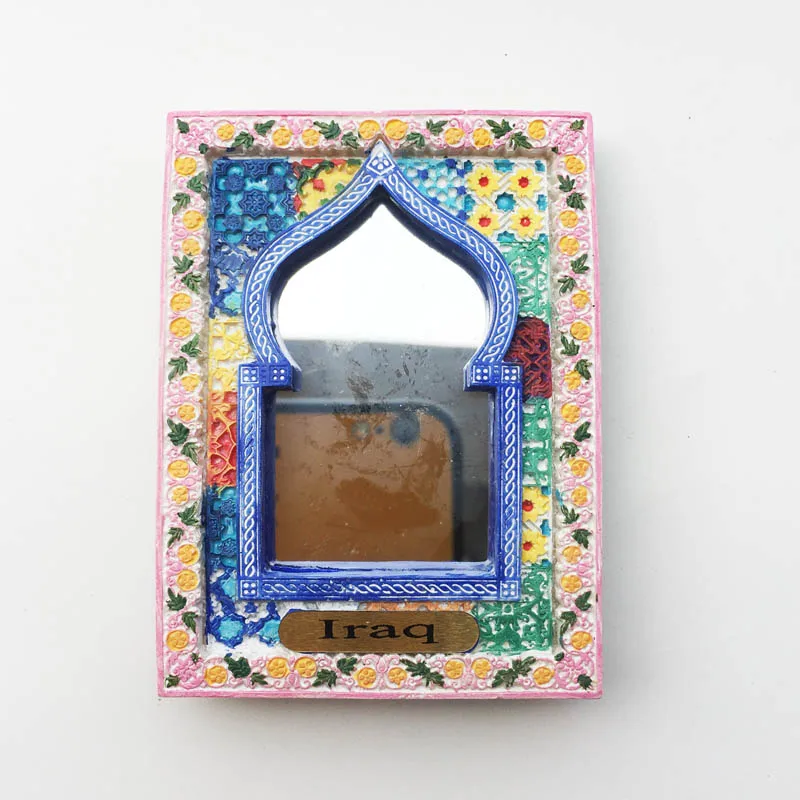 

Fridge Magnet Customized Iraqi Cultural Mosaic Carved Mirror Frame Message Sticker Tourism Souvenir Resin Home Decoration Crafts