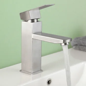 ก๊อกน้ำอ่างล้างหน้า สแตนเลส 304 สีทองดำขัดเงา แบบก๊อกเดี่ยวรูเดียว น้ำร้อนน้ำเย็น สำหรับห้องน้ำ อ่างล้างหน้า 1