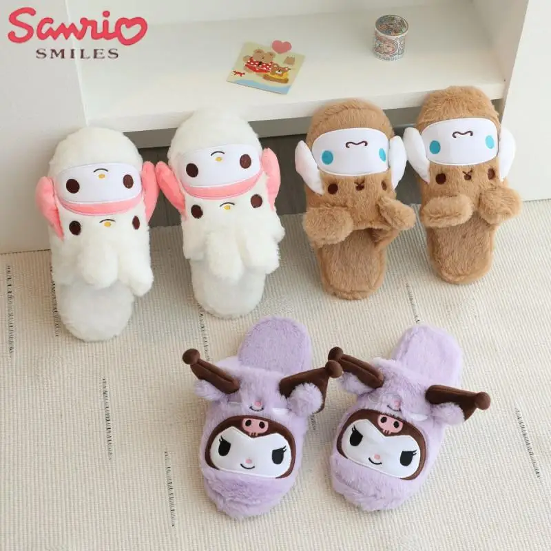 

Kawaii Sanrio koomi/плюшевые тапочки; Зимняя теплая Домашняя обувь с рисунком из мультфильма Cinnamoroll My Melody; Милые Нескользящие тапочки; Подарок для девочек в стиле аниме