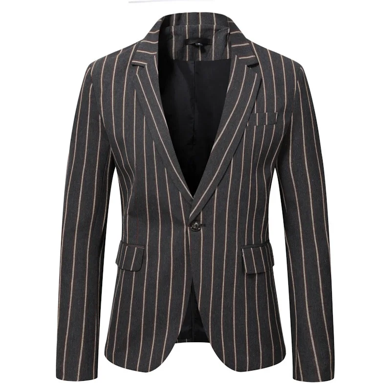 

Mens Suits Autumn Winter 2022 Fashionable Stripe Printed Casual Single Button Slim Male Blazer Jacket Cardigan Tops