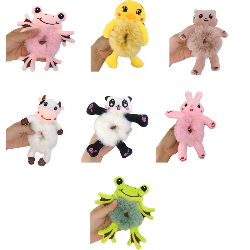 

Эластичные резинки для волос с мультяшным плюшевым головным убором в виде панды с держателем хвоста для девочек