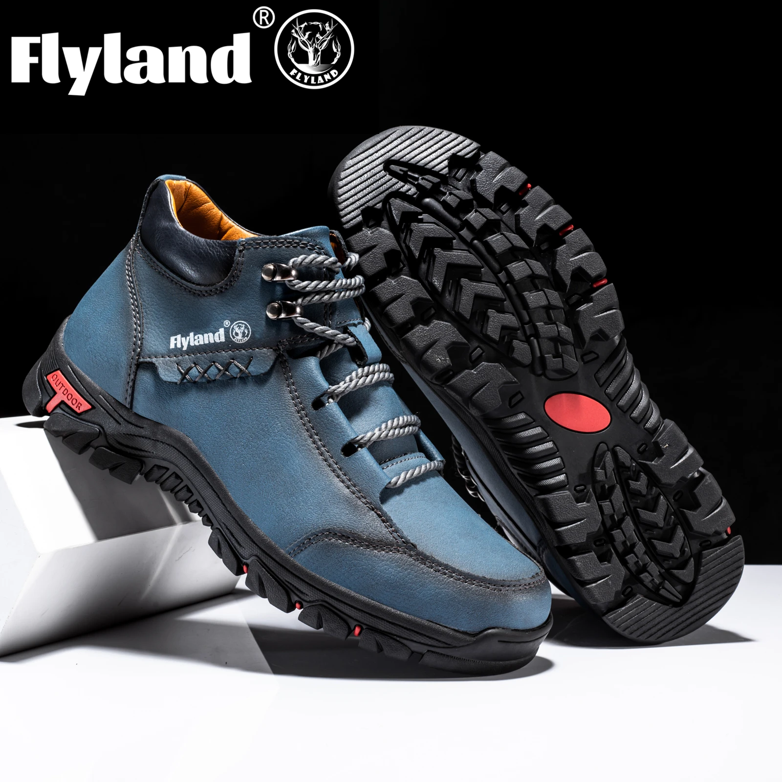 FLYLAND Men Leather Boots High Quality Hiking Shoes Durable Outdoor