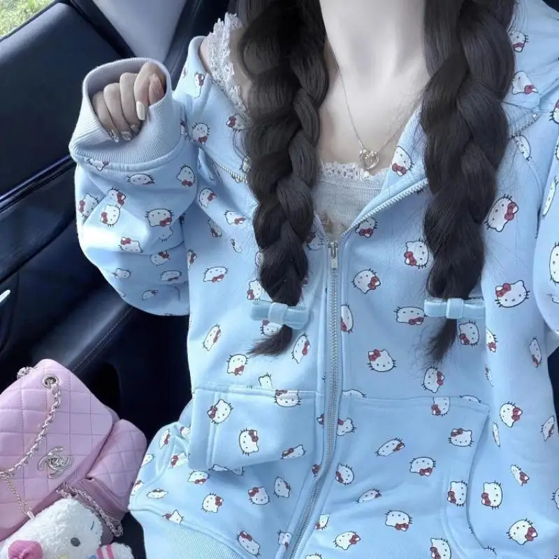 

Плюшевый кардиган с капюшоном Hello Kitty Sanrio, милый мультяшный кардиган с капюшоном, куртка на молнии, плюшевые игрушки Аниме для девочек, подарок на день рождения