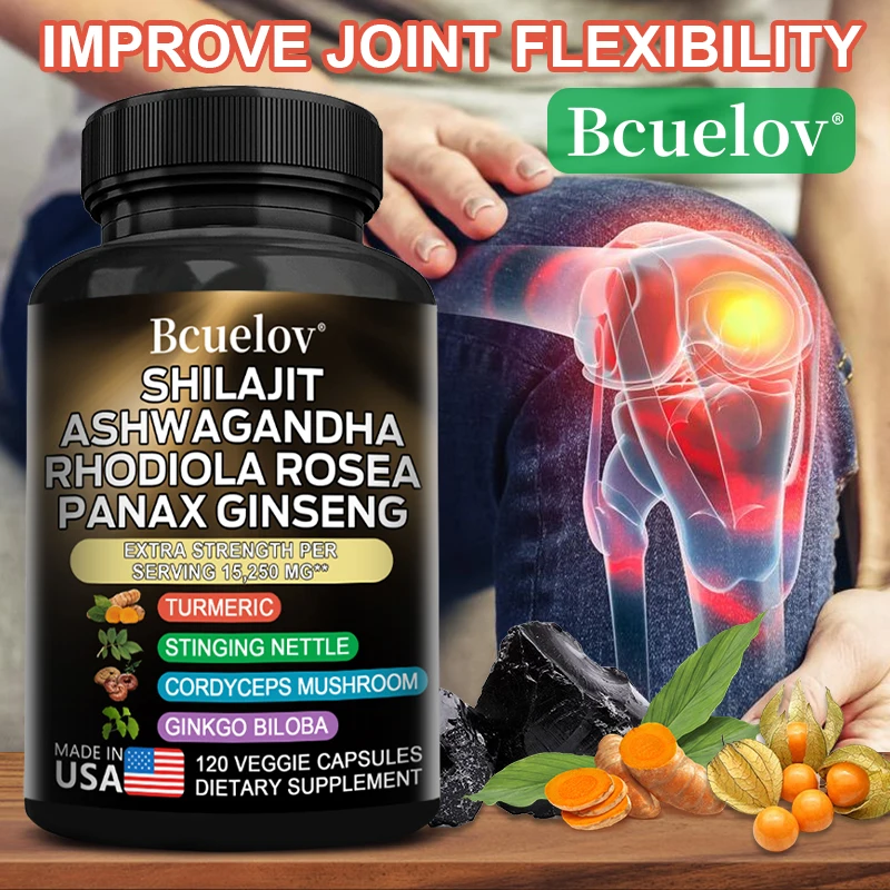 Shilajit-cápsulas de Himalaya de resina, combinación de Ashwagandha, Ginseng, Cordyceps, Ginkgo, cúrcuma, 15250 Mg