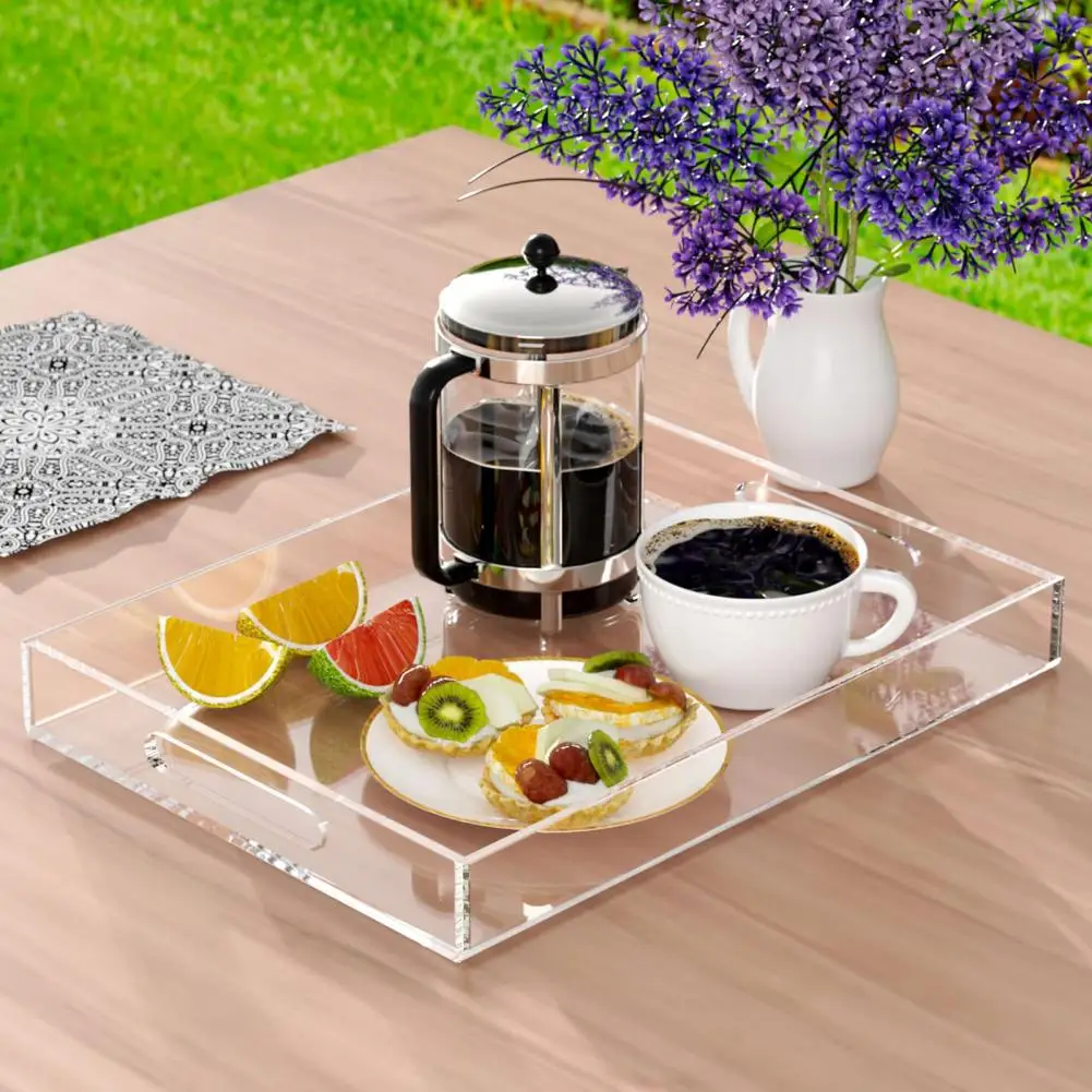 Jewelry Display Tray with Handle Large Capacity Smooth Edge Clear Acrylic Storage Tray Earrings Necklaces Jewelry Plate 3