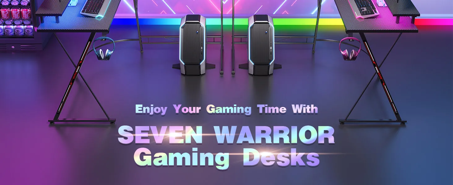 Description Picture 2 of item50.4” Computer Desk With Monitor Stand & Carbon Fiber Surface L Shaped Gaming Desk With LED Lights & Power Outlets Office Desks