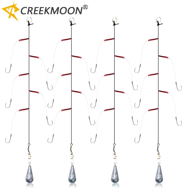 5 ensembles montages pêche avec hameçons acier carbone - Plombs de 3# à 13# pour mer
