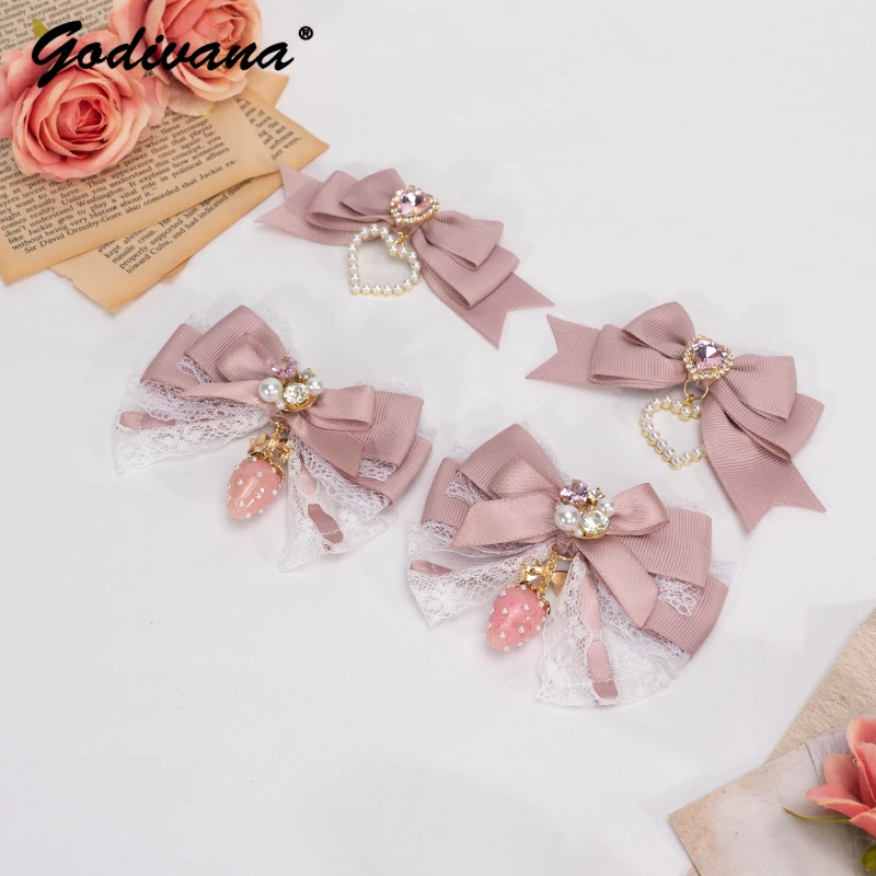 Sweet Cute Barrettes Fashion Hairclips Japanese Style New Headwear Lolita Handmade Princess Bowknot Lolita Hair Clips for Girls simulated animal plush ears and tail hand made yinhu cat suit cosplay dress up accessories japanese lolita halloween headwear