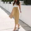 Women's Elegant Skirts 2024 Trend Clothing High Waisted Tie Wrap Hip New Chic Side Slit Plain Summer Casual Holiday Outfits 1