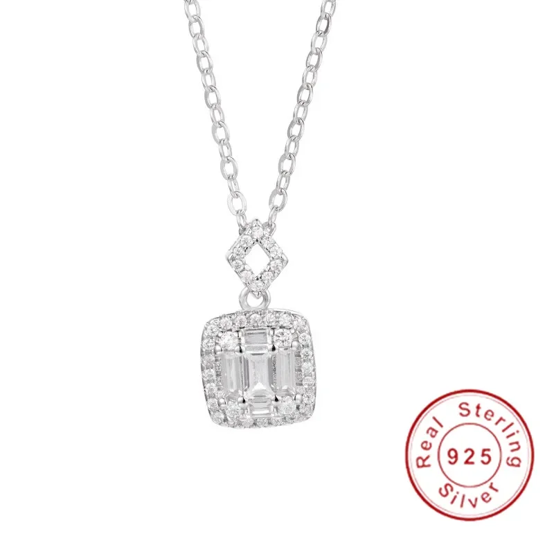 

Классическое однотонное ожерелье из стерлингового серебра 925 пробы, женское свадебное ожерелье квадратной формы, женские Украшения