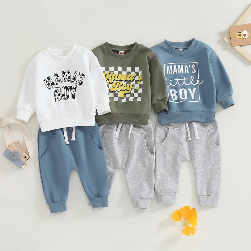 VISgogo 0-3Y Baby Boys Clothes Fall Outfits Letter Print Long Sleeve Round Neck Sweatshirt and Pants Toddler Casual Tracksuit