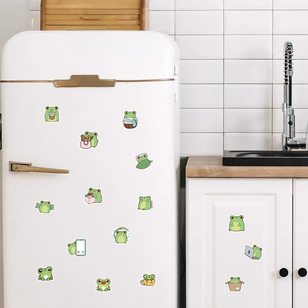 50pcs Cartoon Frog Stickers Cute Little Green Frog Funny Stickers Scrapbook Water Bottle Stationery