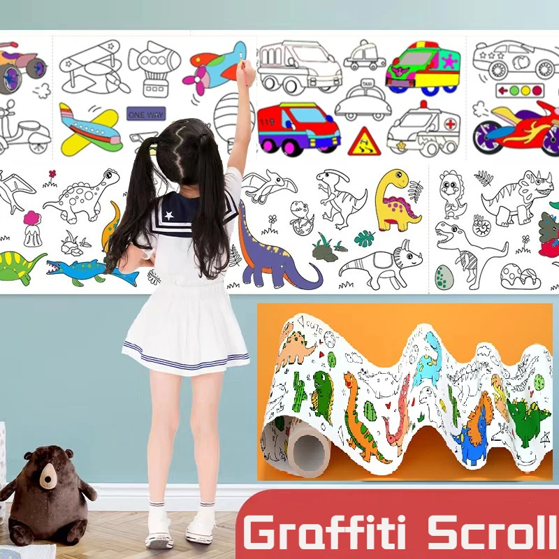 DIY Children's Drawing Roll Sticky Color Filling Paper Coloring Paper Roll for Kids Graffiti Scroll Painting Educational Toys