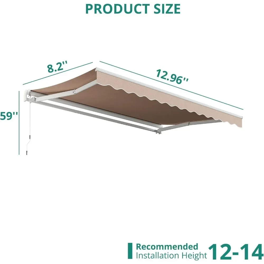 Retractable Awning 13 x 8 ft Sun Shade Shelter Cover,Outdoor Patio Awnings for Shop 6