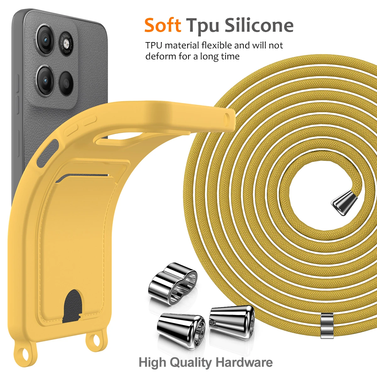 Card Slot Case with Adjustable Lanyard - TPU Soft Silicone Skin, Anti-Fall Cover