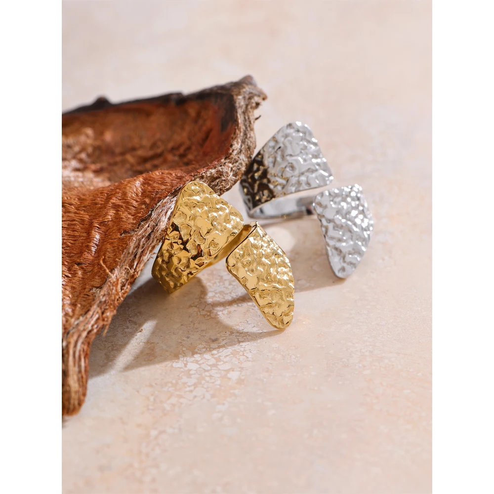 Yhpup Adjustable Stainless Steel Metal Hammer Geometric Ring