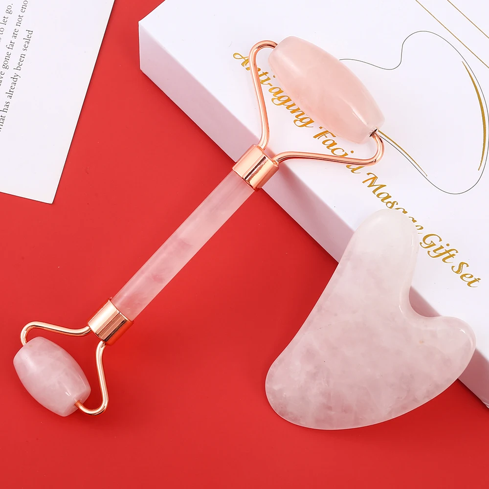 

Facial Massager Rose Quartz Roller Facial Massage Jade Roller 100% Natural Rose Quartz Scraper Beauty Face-lifting Skin Tools