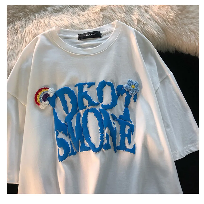 

Retro Ins Cartoon Letter Print Loose Lazy Tshirt Women's T-shirts Tops Japanese Ulzzang Female Korean Harajuku Clothes For Women