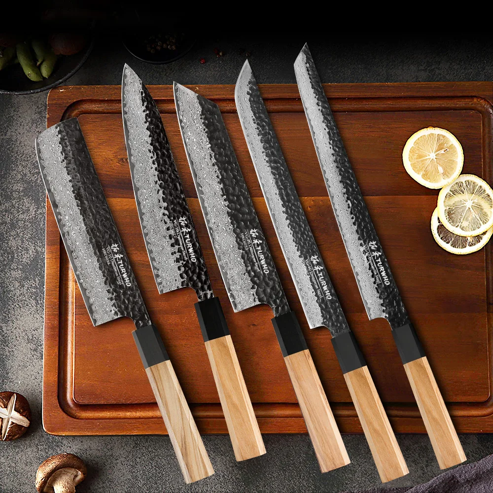 TURWHO 3PCS Pro Kitchen Knife Sets Japanese forged VG-10 Damascus Steel Chef  Santoku Slicing Knives Stainless Steel G10 Handle - AliExpress