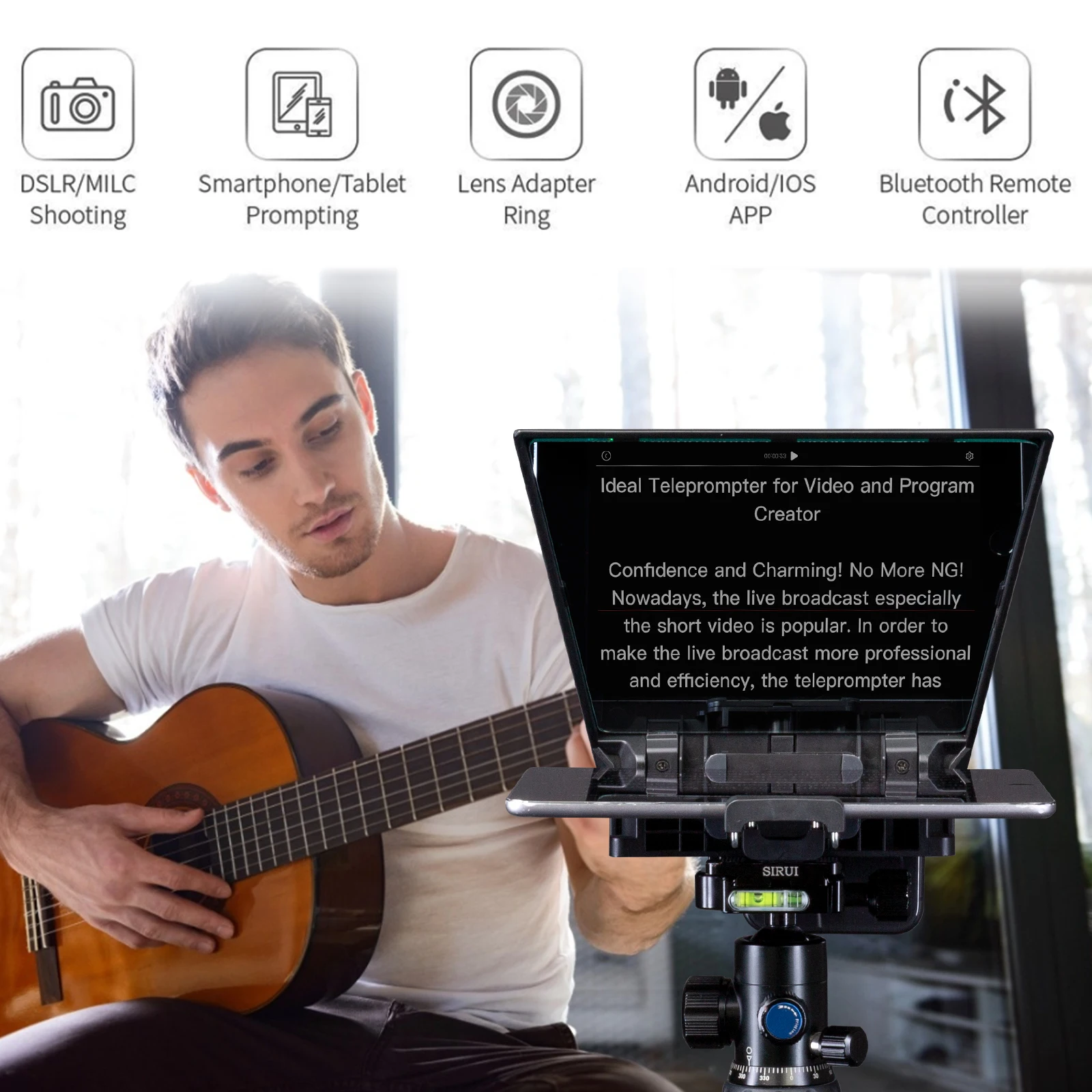Phone Teleprompter FEELWORLD TP2 TP2A Portable 8 Inch Teleprompter Supports Under 8" DSLR Shooting Smartphone/Tablet Prompting Remote