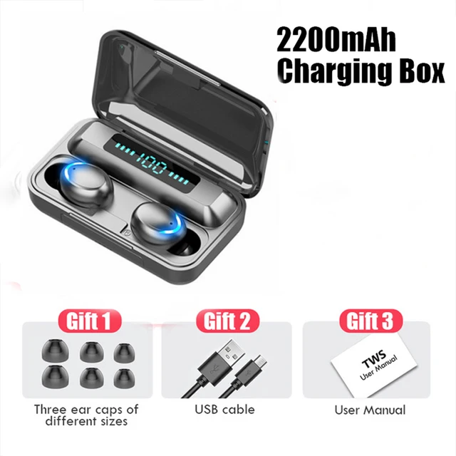 TWS F9 Mini Earphone V5.0 Wireless Headset Stereo  Sport Waterproof bluetooth headphones EarphonesTouch Control Noise Cancelling F9 Black