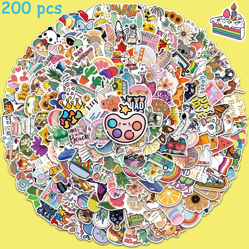 50/100/200pcs Cartoon Simple VSCO Cute Stickers Laptop Guitar Luggage Skateboards Phone Bicycle Sticker Kid Gifts Toys