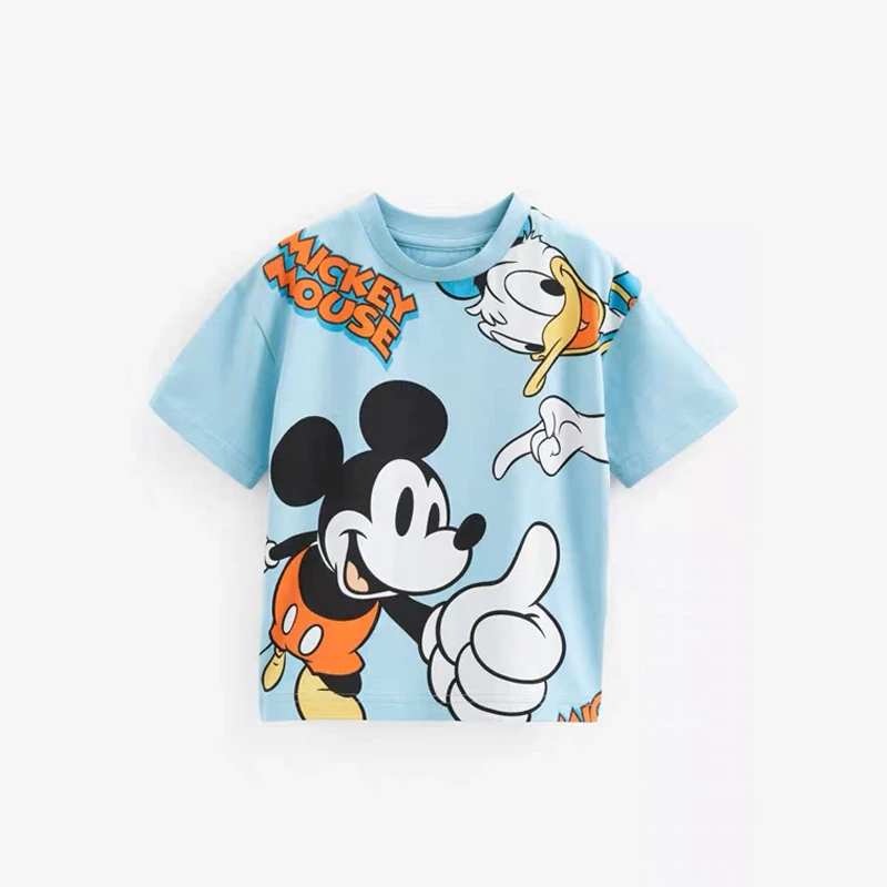 Black TShirt Disney Summer Clothes Printing Short Sleeve Base Shirt Outer Wear Boys Child New Thin Loose Crewneck Pullover Shirt 4