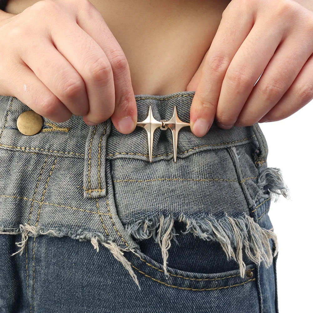 1/4Set Adjustable Waist Buckle Cross Star Shape Jean Buttons Pins Detachable Metal Buttons Waist Tightener Clothing Accessories 3