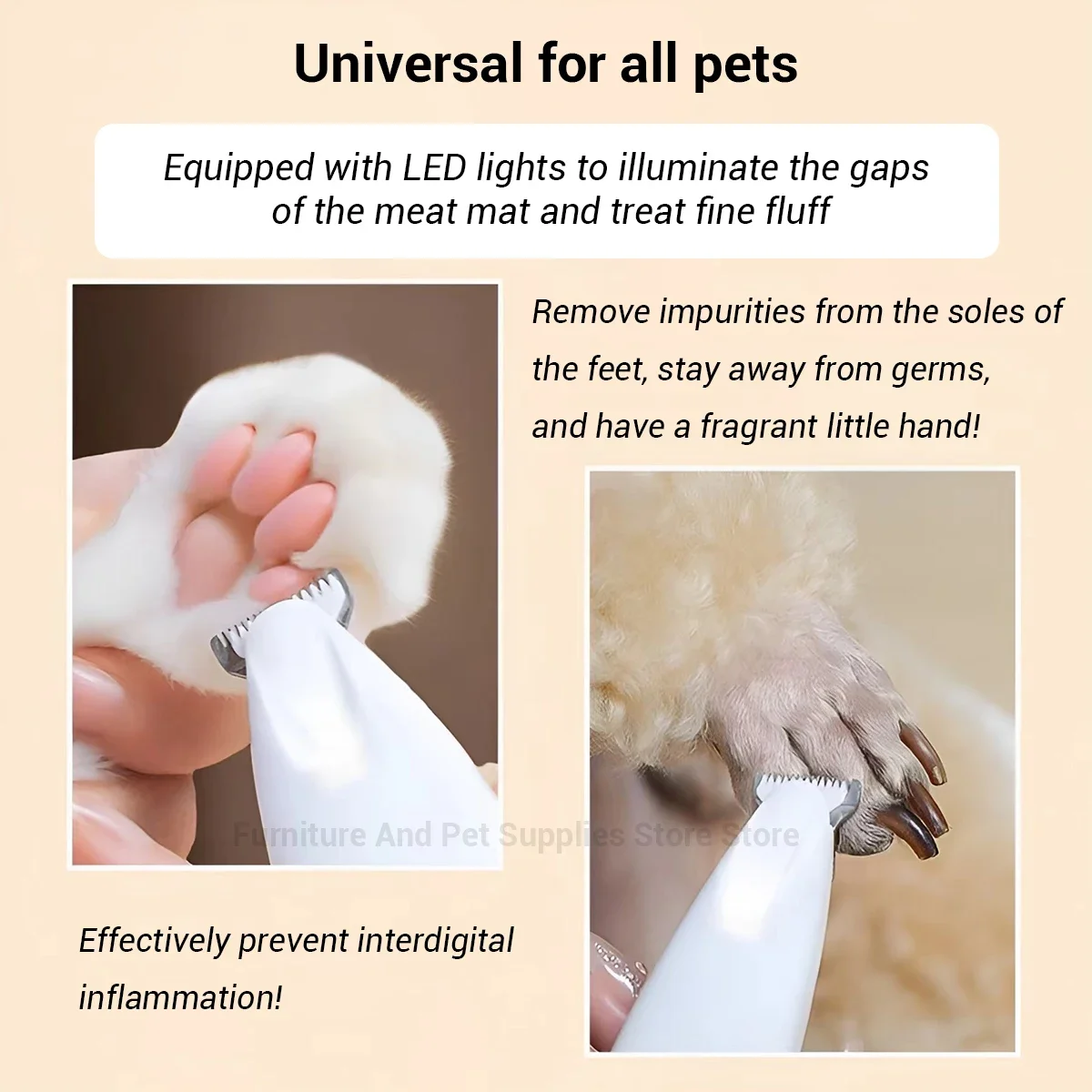 Dog Paw Trimmer LED Light Fully Waterproof Pet Hair Trimmer LED Display Dog Clippers Grooming 18mm Widen Blade