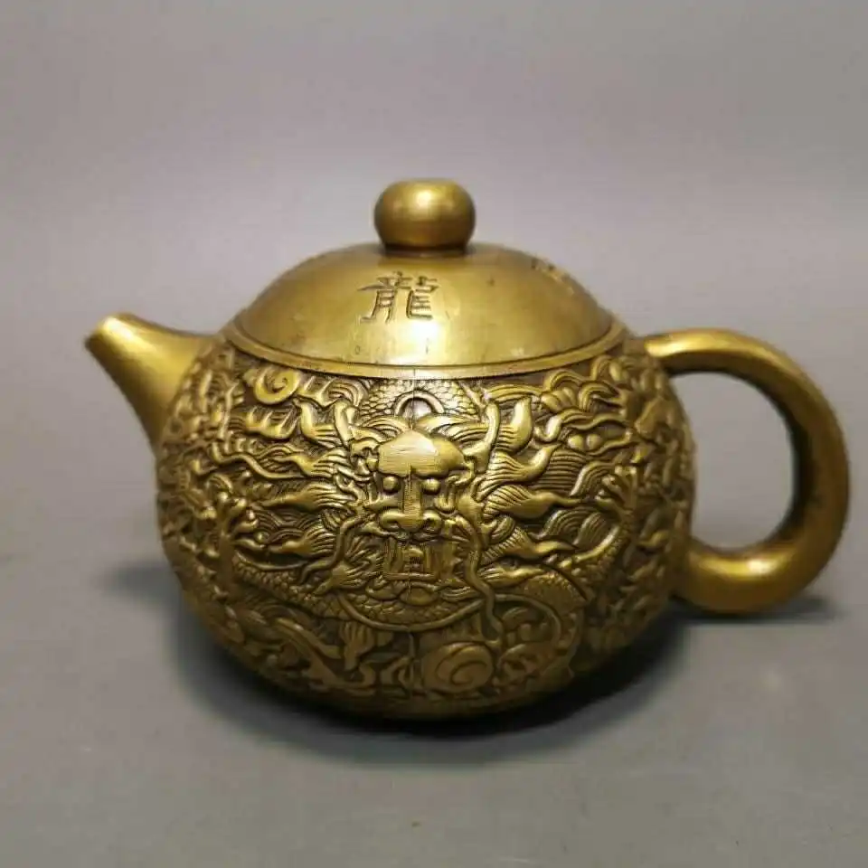 

Antique Bronze Ware Collection: Vintage Pure Copper, Five Dragons, Naohai Wine Pot, Tea Pot, Wrapped with Pulp, Moisturizing