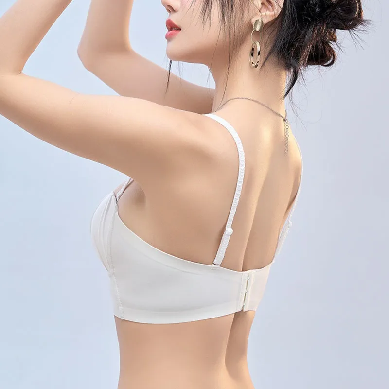 New Nylon French Pleated Bra New Detachable Ringless Thin Bra Without Underwire Seamless Underwear for Women Bras for Women